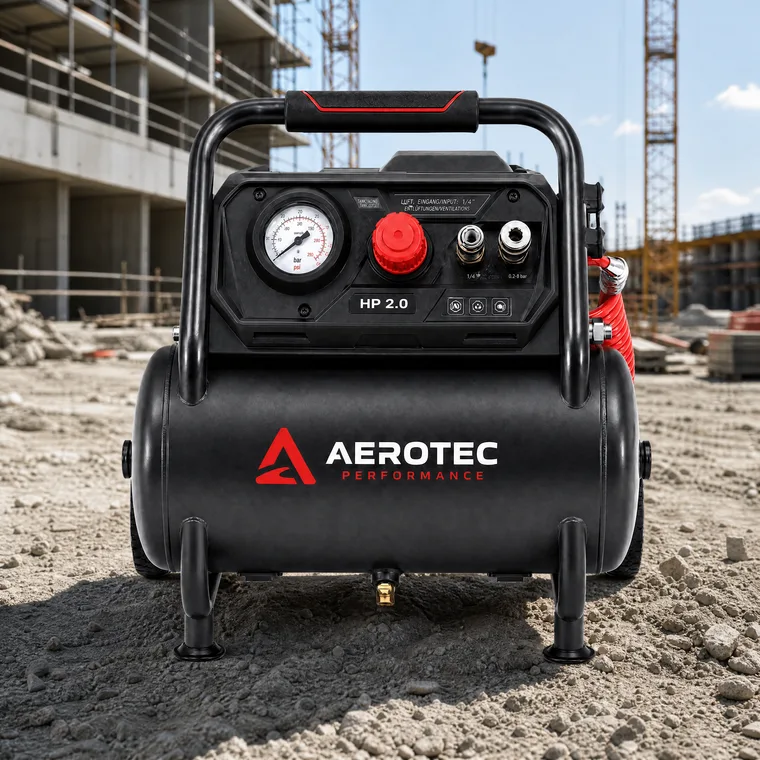 Der Akkukompressor auf einer Baustelle